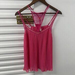 Victoria's Secret Pink Pleated Babydoll Teddy Set Small Sheer Mesh